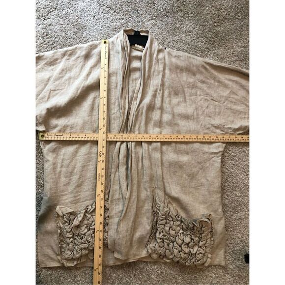 Linda Lundstrom Women’s Natural Linen Beige Tan Shawl Cardigan Jacket Size 12 - Picture 7 of 7